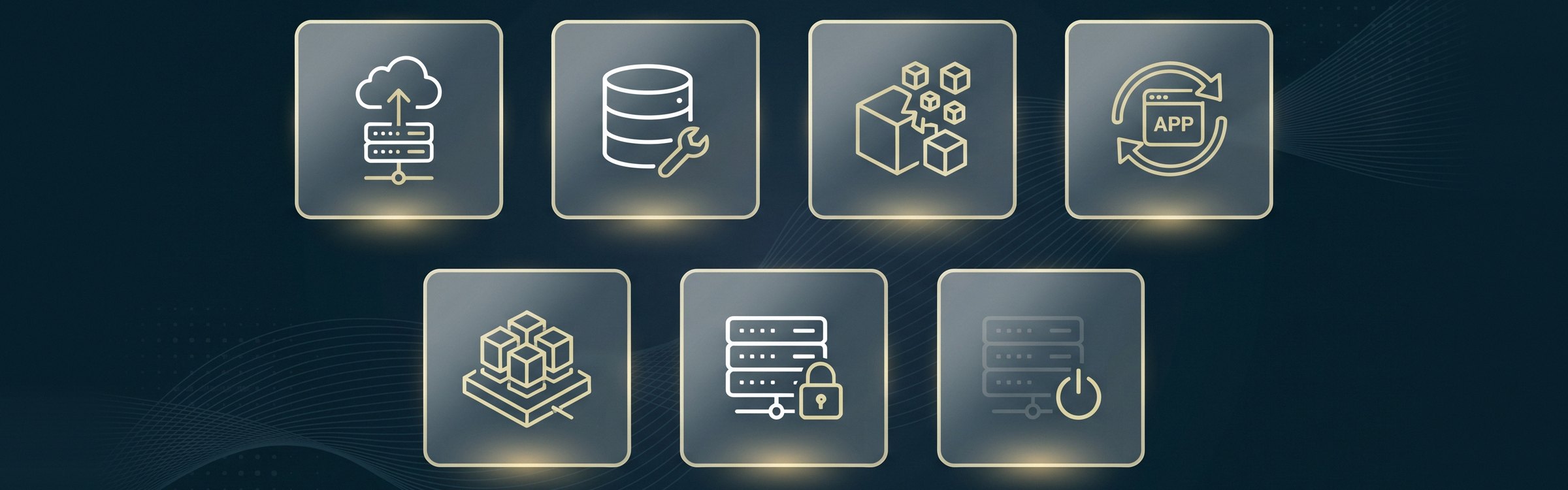 Icons representing the 7 Rs of cloud migration