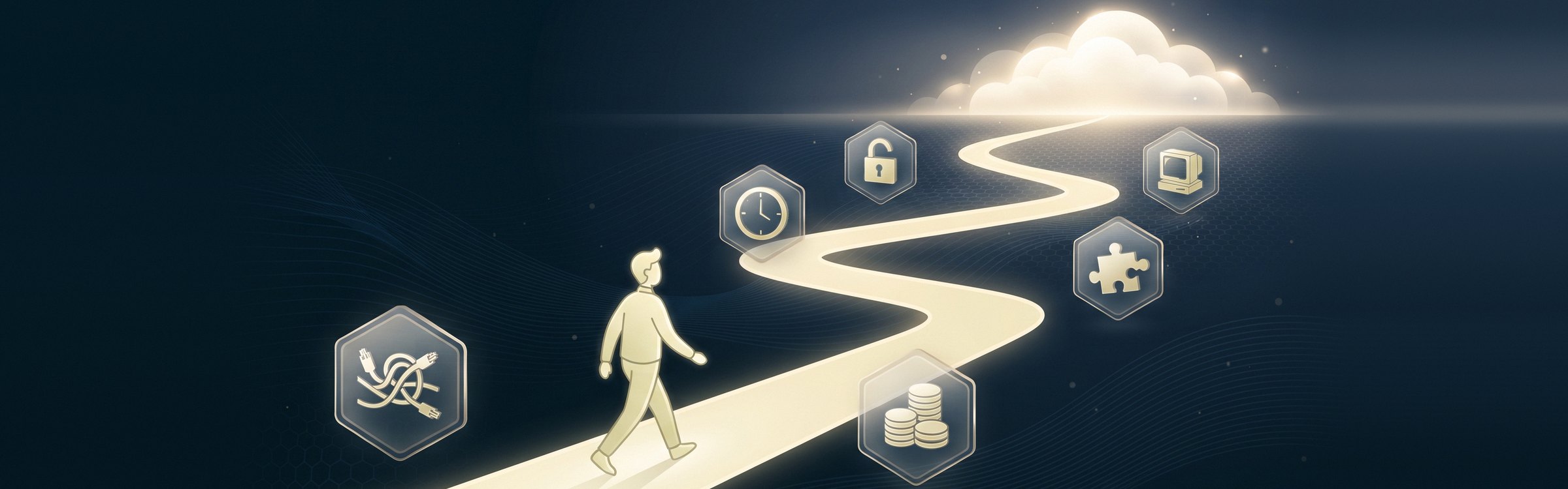 Person walking a path to the cloud past common cloud migration challenges